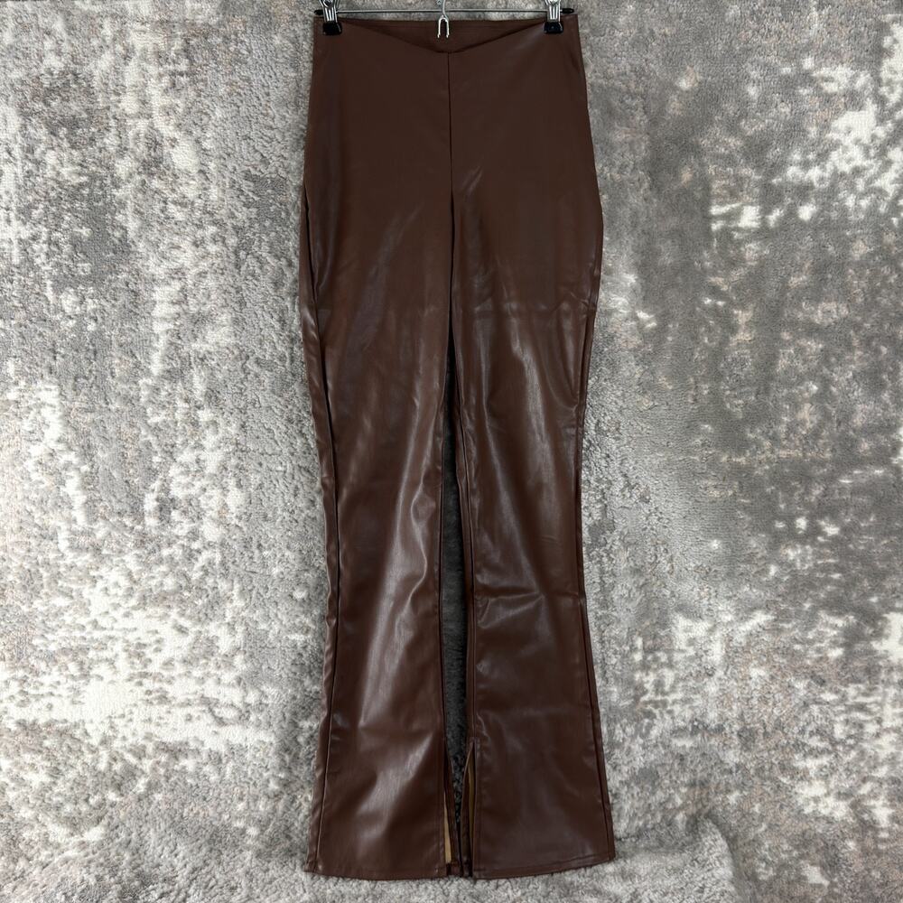 Divided HM Size XS Faux Leather‎ Flared Leg Pants Brown Pull On Casual